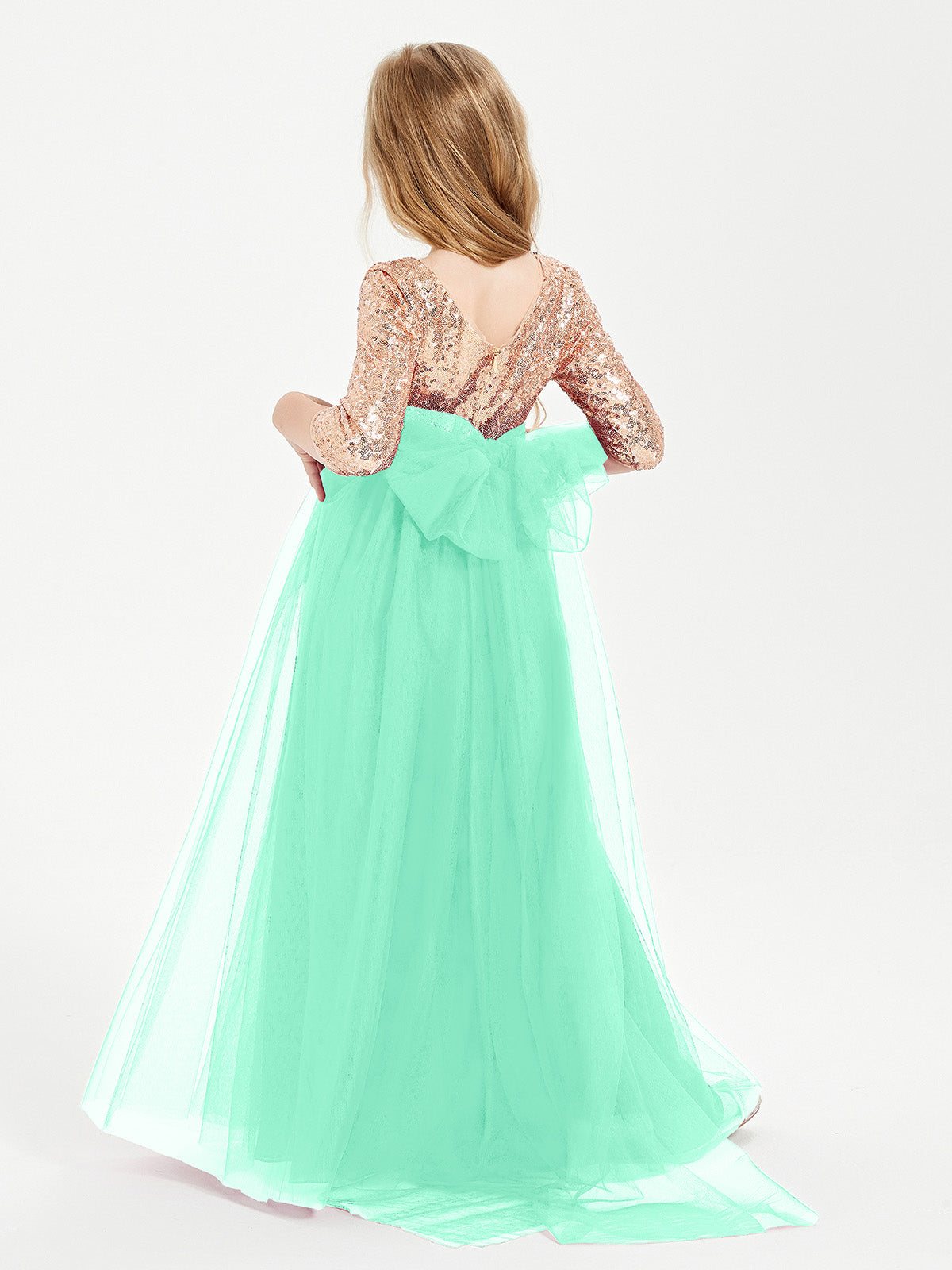 Sparkling Sequined Junior Bridesmaids Gown Turquoise